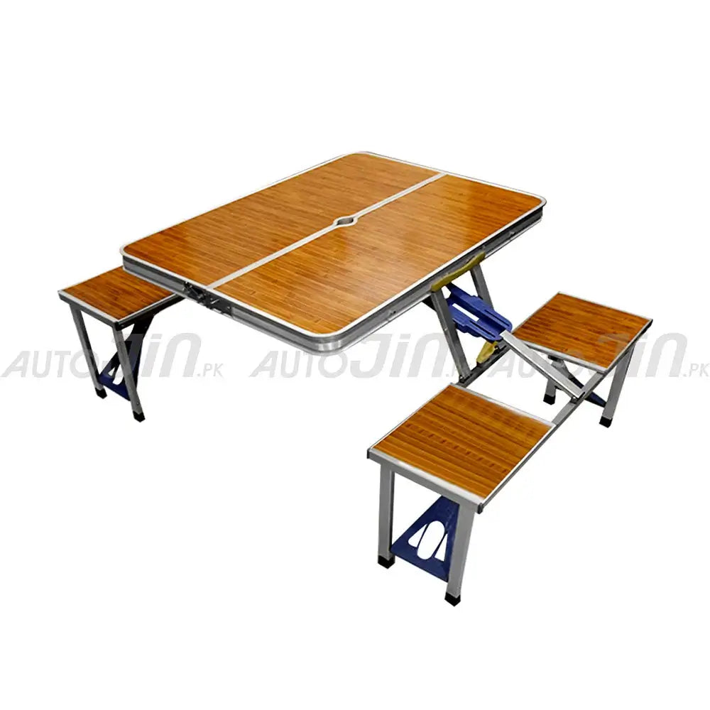 Portable Folding Travel Picnic Table & Chairs Wooden Style