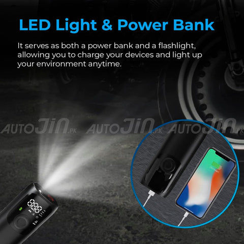 Sogo 5,000mAh Electric Smart Digital Display Tire Inflator & Power Bank With Led Light LP2-P