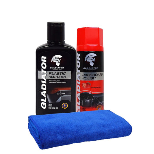 Gladiator Plastic Restorer - 300 ML With Multi-Dashboard polish & Microfiber Cloth 800